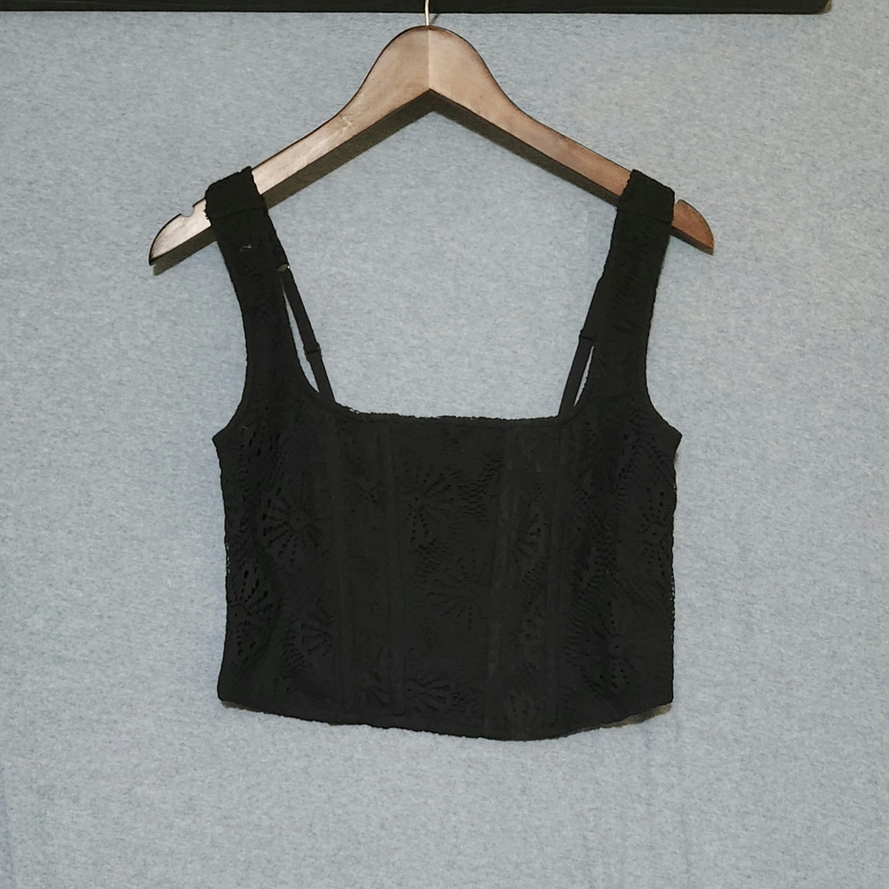 American Eagle Outfitters Knit Black Crop Tank Top